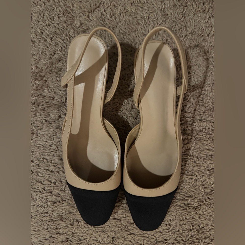 Elegant Black and Nude Women's Slingback Heels-NWOT